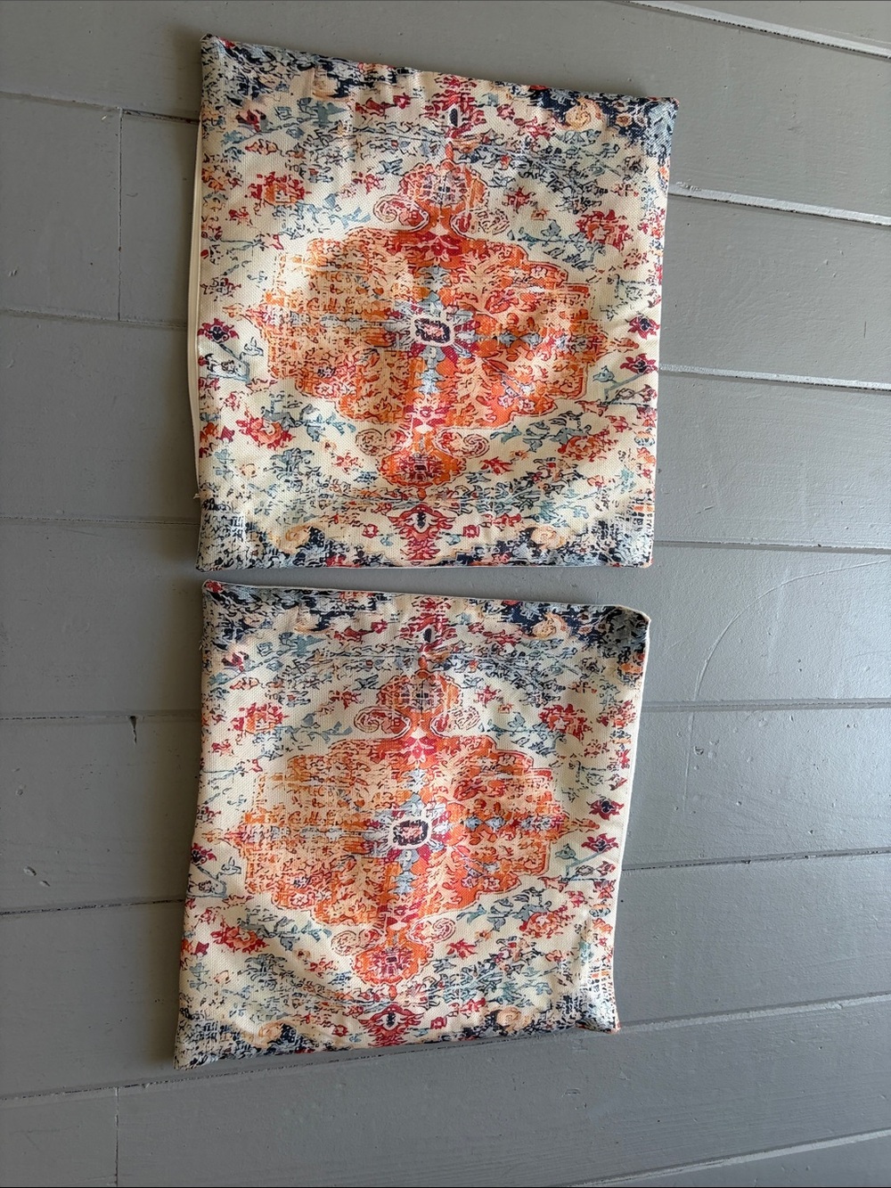 New Decorative Medallion Print Throw Pillow Covers in Cream and Orange
